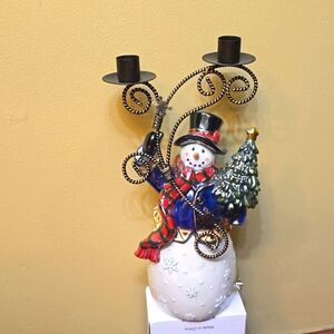 San Francisco Music Box Snowman with tree‎ candlestick holder Christmas Music
